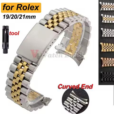 19mm 20mm 21mm Curved End Stainless Steel Watch Bands for Rolex DATEJUST for Jubilee Solid Strap Bra