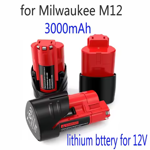 12V For Milwaukee Battery 3Ah Compatible with Milwaukee M12 XC 48-11-2410 48-11-2420 48-11-2411 12-V