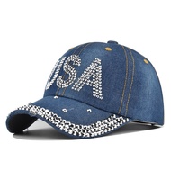 Europe America Rhinestone Baseball Cap Couple Curved Brim Sun Cap
