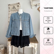 Medium Short CowboyJacket Zipper Button Collar Style Chest Pocket Ak1007 - Yammy888