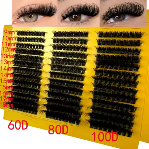 HBZGTLAD 8D Fluffy Thick Eyelash Clusters C/D Curl Wispy Individual Lashes 60+80+100 Mix Eyelash Ext