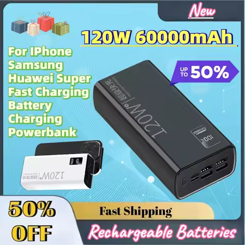 Large Capacity Upgrade 120W 60000mAh Power Bank for IPhone Samsung Huawei Super Fast Charging Batter