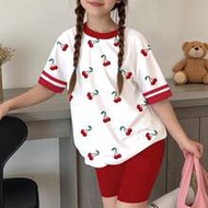 2pcs/Set, Tween Girl Casual Minimalist Retro American Style Polka Dot & Cherry Print, Red & White Co