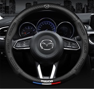 Carbon Fiber Leather 3D Relief Car Steering Wheel Cover 38cm For Mazda 3 6 Mazda 2 5 CX-3 CX3 CX-5 CX5 BT50 Accessories