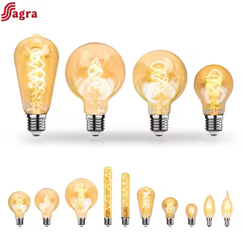 1-10pcs E27 E14 LED Bulb AC 220V Vintage Spiral LED Filament Light Bulb C35 A60 T45 ST64 T185 T225 G