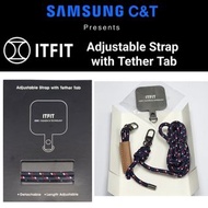 原裝 Samsung C&amp;T ITFIT 雙扣繩 手機掛繩 *適合任何型號手機 * (有手機殼即可用) 電話繩 (附送墊片) 掛頸手機掛繩 通用手機掛繩 便攜 可側揹 手機斜孭帶 Adjustable Strap with Tether Tab