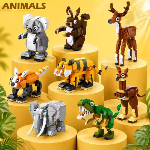 NEW 3 IN 1 Animal Scene 3D Building Blocks Zoo Dinosaur Elephant Tiger Kangaroo Sika Deer Fish Squir