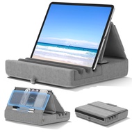 Tablet Pillow Holder Foldable iPad Stand for Lap Bed and Desk -Tablet Soft Pad Dock with Pocket & St