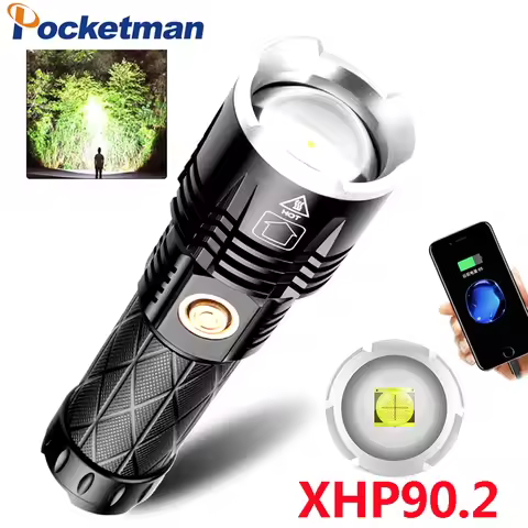 XHP90.2 LED Flashlight Tactical Flashlights USB Rechargeable Flashlight Waterproof Torch Use 18650 B