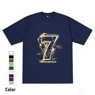 Summer 100% Cotton Number 7 Print T-Shirt, Loose Crew Neck T-Shirt, Simple Solid Color Basic T-Shirt
