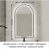 Intelligent bathroom mirror anti fog arch door mirror LED wall mounted mirror with light 3-color lig