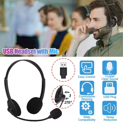 New Noise Cancelling Headphones PC Gaming With Microphone USB Wired Computer Headse Headset Wired fo