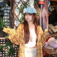 [Echo Chic] Yellow Plaid Shirt American Dopamine Shirt Retro Loose New Style Long Sleeve Top Jacket