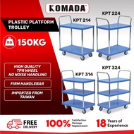 KOMADA™ 150KG Multi Tiers PVC Platform Trolley Plastic Flatbed Trolley Heavy Duty Plastic Hand Troll