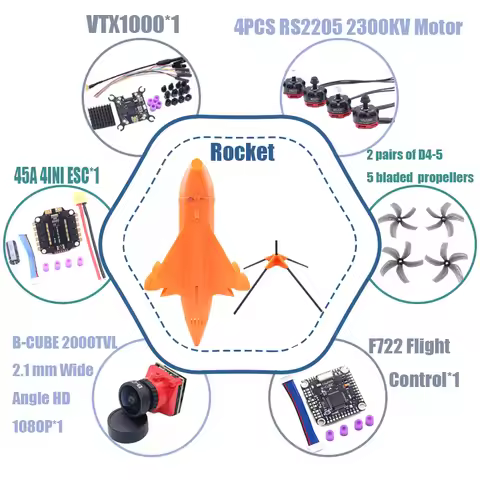 B-CUBE Rocket 5inch FPV Drone Frame Kit Carbon Fiber Racing Drone Quadcopter Freestyle INAV Beatflig