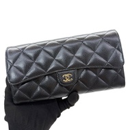 CHANEL 香奈兒 黑色荔枝紋金扣長夾 AP0241 RFID