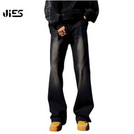 Jies Unisex Retro Slightly Flared Wide Leg Slim Jeans - Black Gray D666