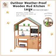 Montessori OutDoor Mud  kitchen soild  weatherproof wood  Large with Cooking Equiomentsไม้เคลือบด้วย