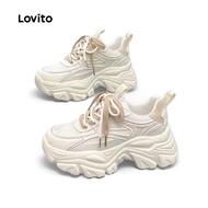 Lovito Casual Plain Colorblock Fashion Thick Sole Inner Height Increase Spread Cake Base Sneaker for