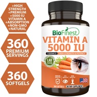 Biofinest Vitamin A 5000IU Supplement - Retinol Vitamin - Eye Vision Skin Hair Nails Acne Immune Hea