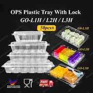 OPS Plastic Tray With Lock 50pcs GO-L1H L2H L3H Disposable Bakery Box Bekas Kuih