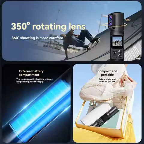 【B89E】Handheld 6K Action Camera Portable EIS 5X Zoom 350° Rotatable Dual Lens Wifi Pocket Camera DV 