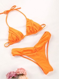 Miyouj New Swimsuit Solid Color Bikinis 2026 Two Piece Suit Women Swimwear Bandage Bathsuit Low Wai