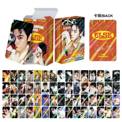 124Pcs/Set Cha Eunwoo Album ELSE Laser Lomo Cards - Korean Idol Holographic Photocards Perfect Gift 