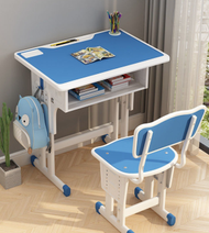 OTHER - 兒童可調節高度學習桌椅 小學生課桌椅 可升降學校託管補習寫 工作家用兒童書桌 學習桌男女孩 顔色 藍色