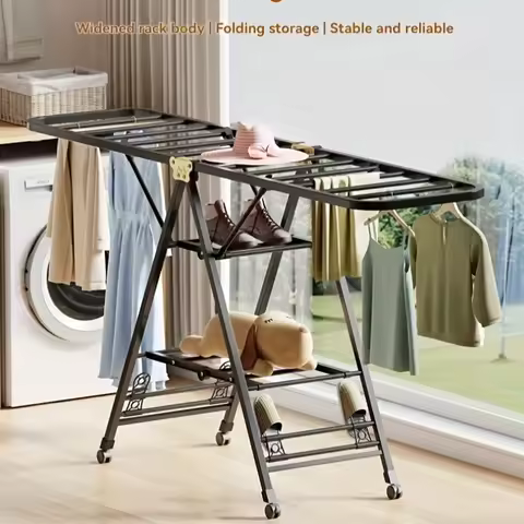 Steel Mobile Laundry Organizer with Shoe Shelf & Non-Slip Buckles, Rust-Proof Indoor/Outdoor Collaps