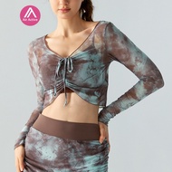 Causal Yoga Top Printed Gauze Drawstring Sport Long Sleeve
