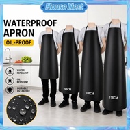 Waterproof Apron PU Leather Oil Proof Lengthened Chef Butcher Kitchen Apron Unisex Apron Hitam