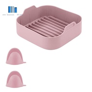 1Set Pink Reusable Non-Stick Air Fryer Silicone Liners Air Fryer Basket with 2Pcs Silicone Hand Clip