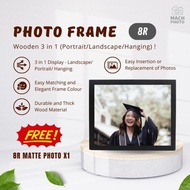 【Mach Photo】8R Thin Wooden Photo Frame Black Horizontal Landscape Vertical Portrait Hanging Free 8R 