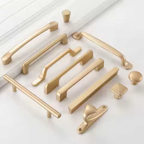 Cabinet Pulls 96-192mm Pitch-row Nordic Style Golden Furniture Handle Partial Single Hole Drawer Kno