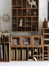 古早素白玻璃 原木三抽屜儲物櫃 防塵收納箱 組合式桌面整理