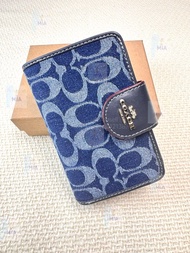 💜COACH 蔻馳 丹寧牛仔拼牛皮女款銀包 零錢包 卡包 請認證mia12138.賣家 生日禮物  Wallet card clip birthday present