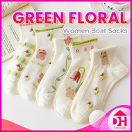 Cute Green Series Flower Cotton Ankle Socks Korean Fashion Low Tube Short Boat Socks Women Stocking