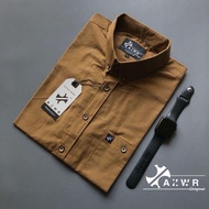 KEMEJA JUNE.21~AZWR Men's Short Sleeve Shirt Mahogany Brown