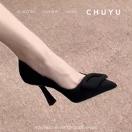 happy2u vincci official store Tumit tinggi gesper persegi hitam runcing Perancis, stiletto wanita 20