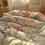 Quilt Cover ins Puppy Bed Sheet Cat Towel 1.8 Kiss Cartoon Four-Piece Set Bed Full Skin Yarn-dyed Co