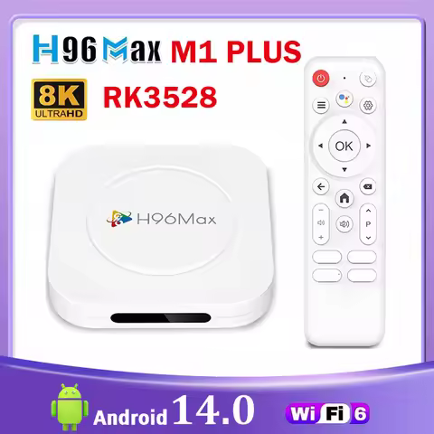 H96 MAX M1 Plus Smart TV BOX Android 14.0 RK3528 WIFI6 4K 8K HD BT 4GB 32G 128G Voice Assistant Medi