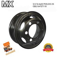 กะทะล้อขอบ16 กระทะล้อรถหกล้อ คิ้วสีดำ 5.5-16 PCD222.25 6รู32 CBD164 ET118 ยี่ห้อ MX MS-2H01 ในกับบาง 7.00-16 7.50-16 8.25-16 ใหม่ล่าสุด ราคา1วง