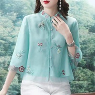 T Tang Suit Women's Top Summer Retro Style Hanfu Republican Style Women's Clothing Literary Daily Lo