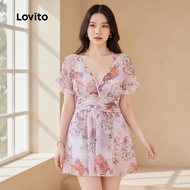 Lovito Baju Renang Sehelai Boho Palsu 2-dalam-1 Musim Bunga/Musim Panas untuk Wanita LNE130063