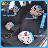 Doraemon Headrest + Waist Pillow + Seat Belt Cover Cartoon Car Interior Accessories Cute Neck Pillow