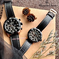 [Original] Alexandre Christie 6609M / 6609B Black Leather Strap Couple Watch