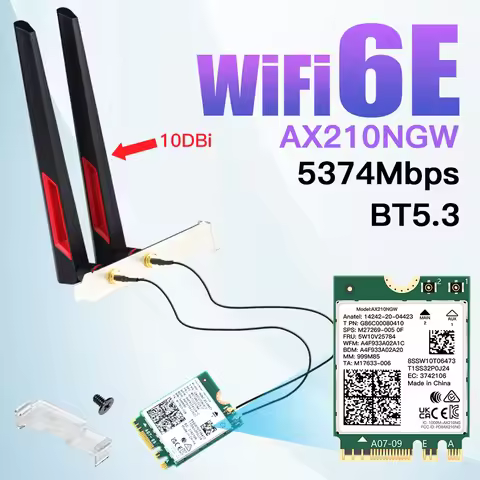 WiFi 6E AX210 M.2 6DB/10DB Wireless Card BT5.3 5374Mbps Tri Band 2.4G/5G/6Ghz 802.11ax For AX210NGW 