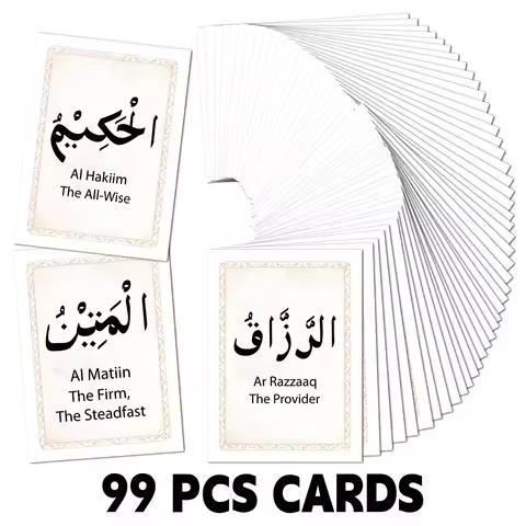 99pcs Names Of Allah With Meaning Cards For Sunday School English Arabic Text, For Ramadan, Eid,fami