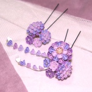 細工花傳統髮飾 紫色